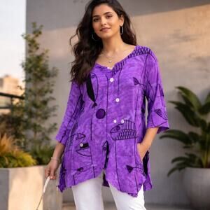 Ivy Reed Asymmetrical Top Women's Size M Rayon Unique Fish Tie Dye Art-to-wear